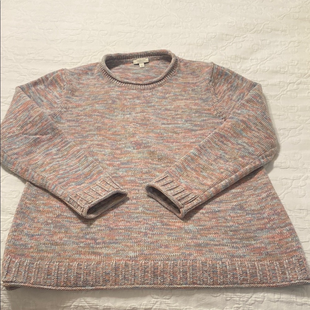 Talbots Pink and Blue Crewneck Sweater with Ribbed Trim